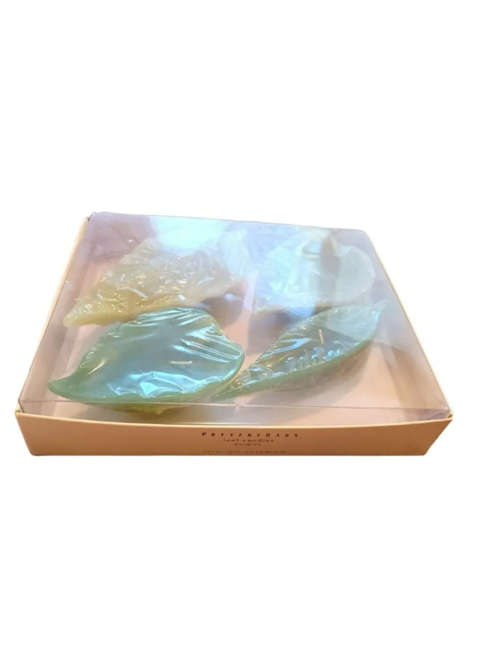 Pottery Barn Leaf Candles Set Lot of 4 Green Beautiful Decor NIB DH769